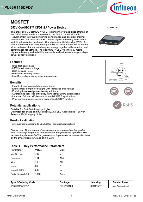 IPL65R115CFD7 Datasheet Preview