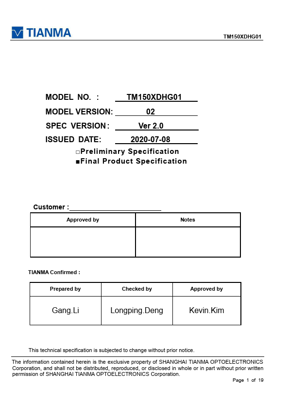 TM150XDHG01 Datasheet Preview