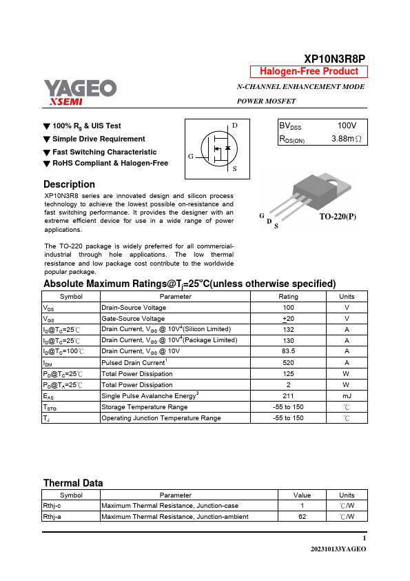 XP10N3R8P Datasheet Preview