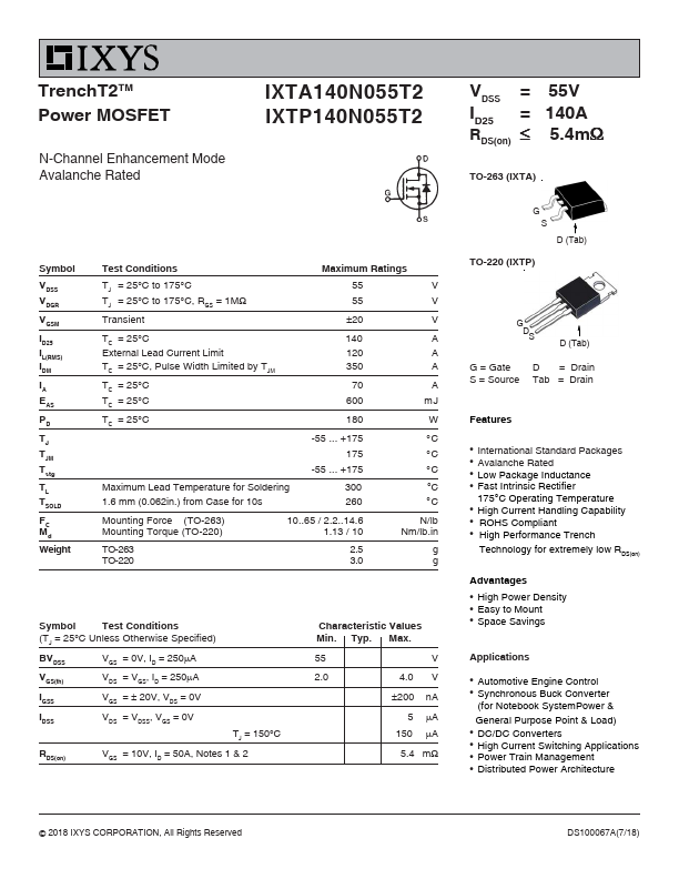 IXTA140N055T2