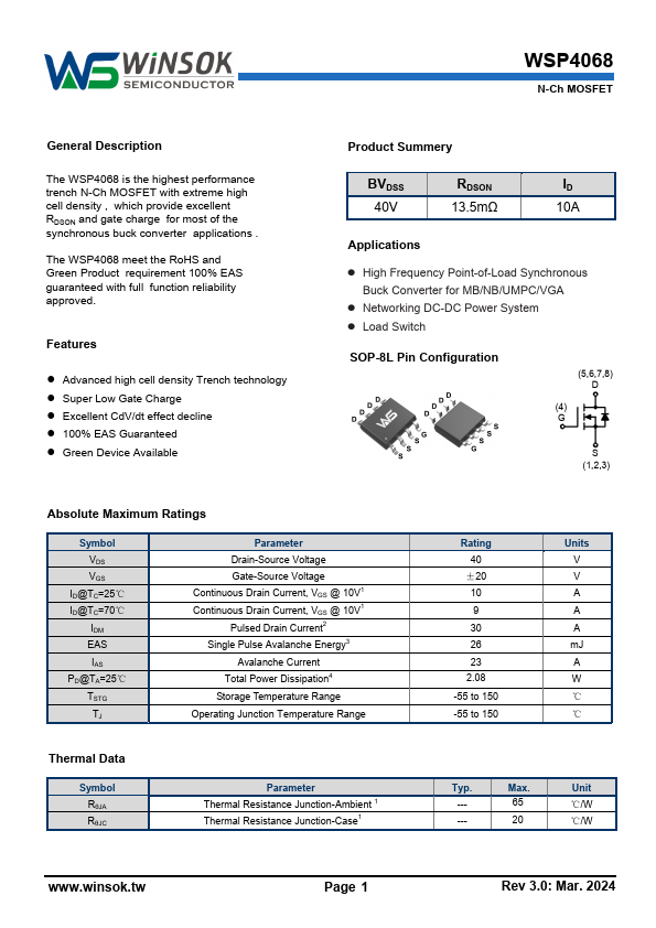 WSP4068 Datasheet Preview