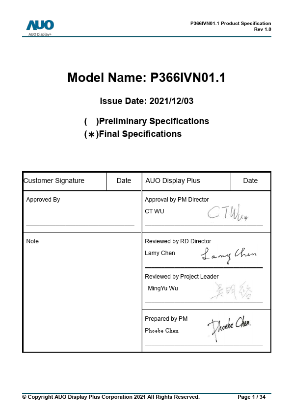 P366IVN01.1 Datasheet Preview