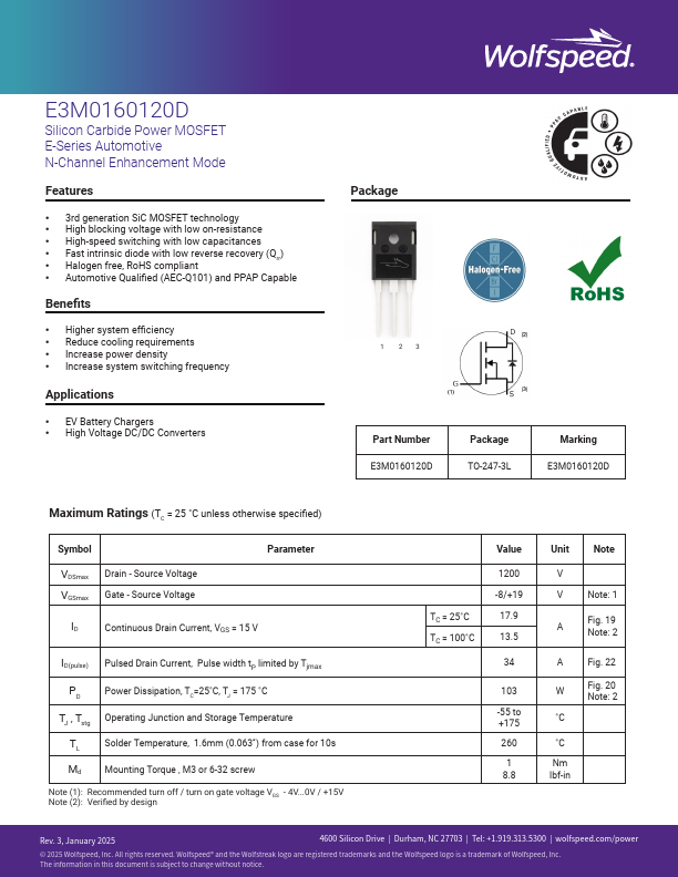 E3M0160120D Datasheet Preview