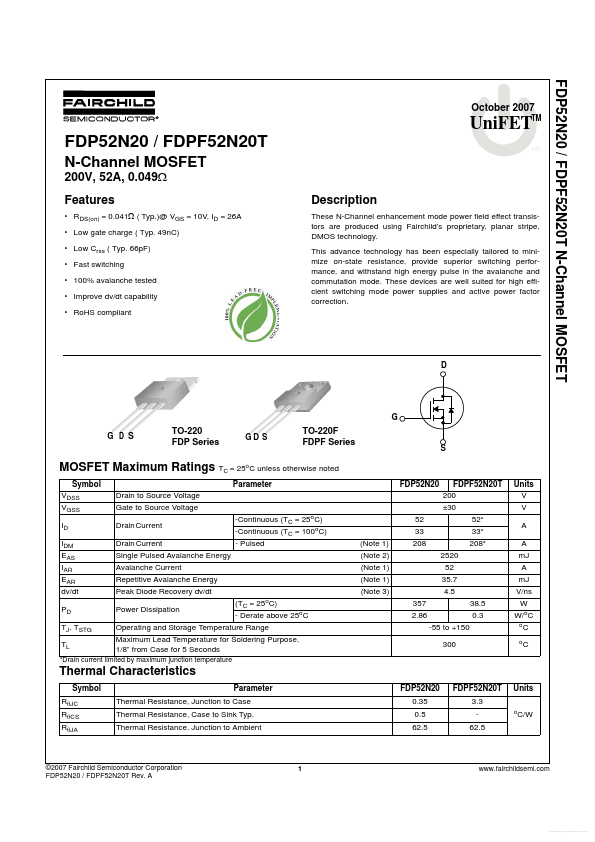 FDPF52N20T