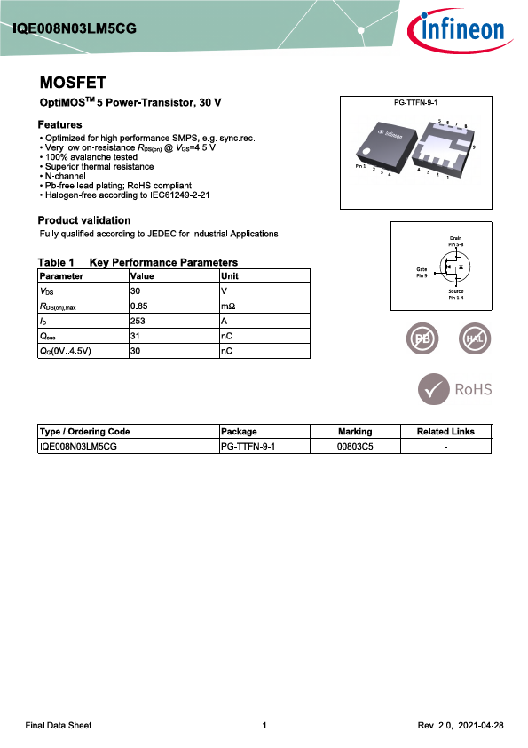 IQE008N03LM5CG Datasheet Preview
