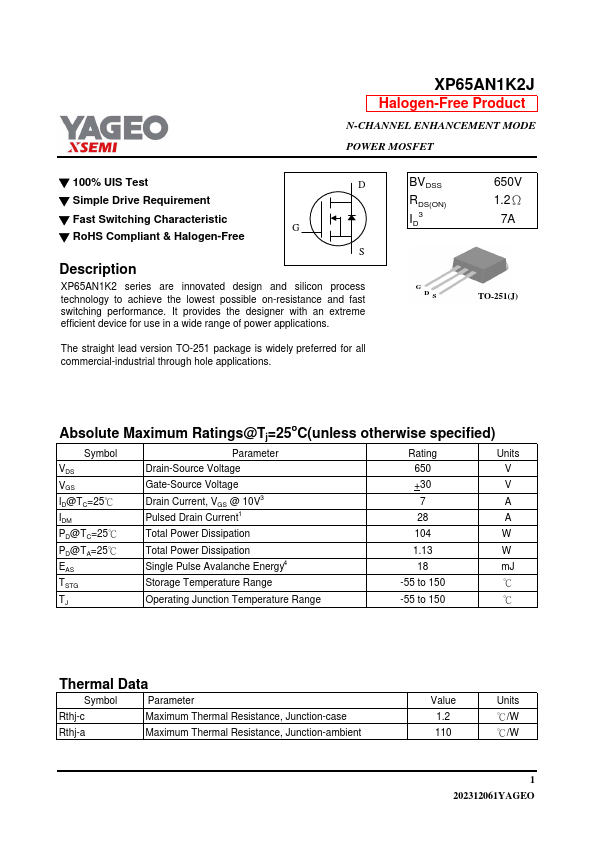 XP65AN1K2J Datasheet Preview