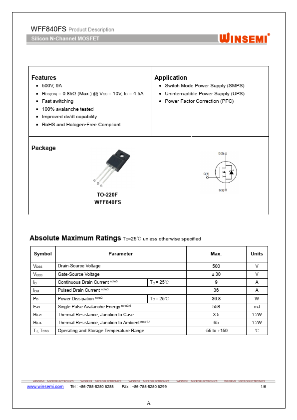 WFF840FS Datasheet Preview