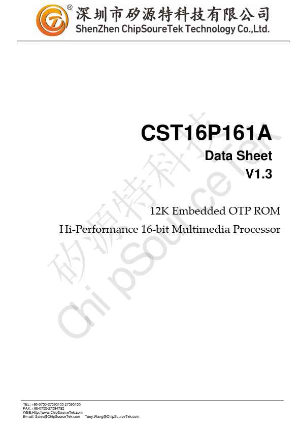 CST16P161A Hi-Performance 16-bit Multimedia Processor by ChipSourceTek - Datasheet Preview