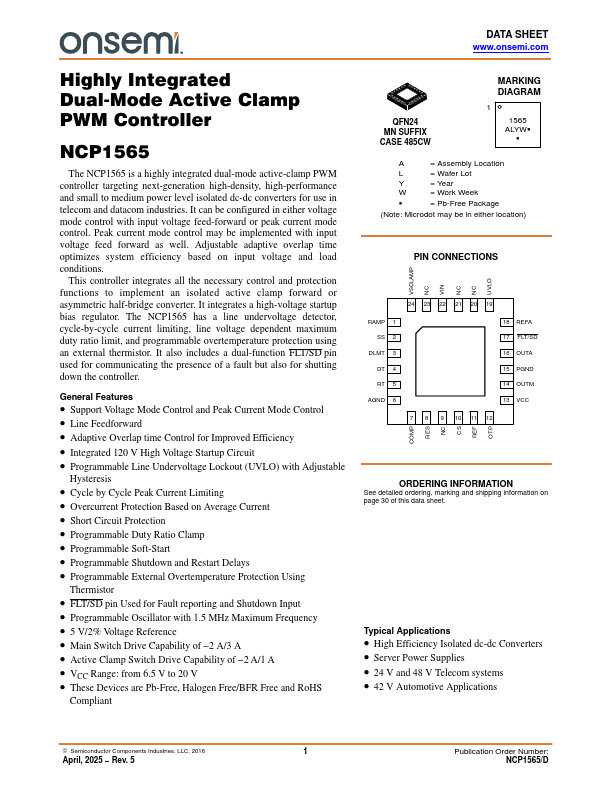 NCP1565 Datasheet Preview