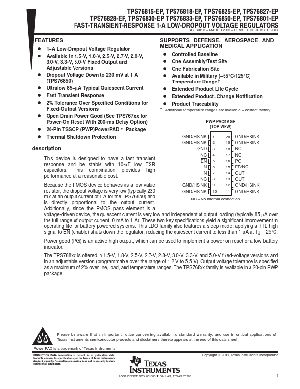 TPS76833-EP