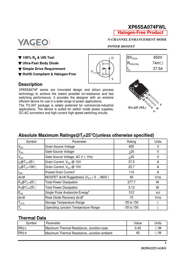 XP65SA074FWL Datasheet Preview