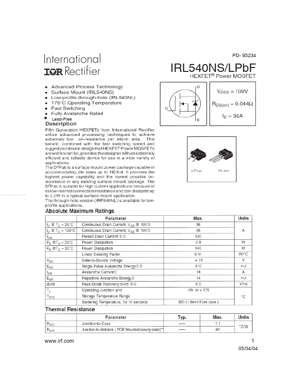 IRL540NL Datasheet Preview