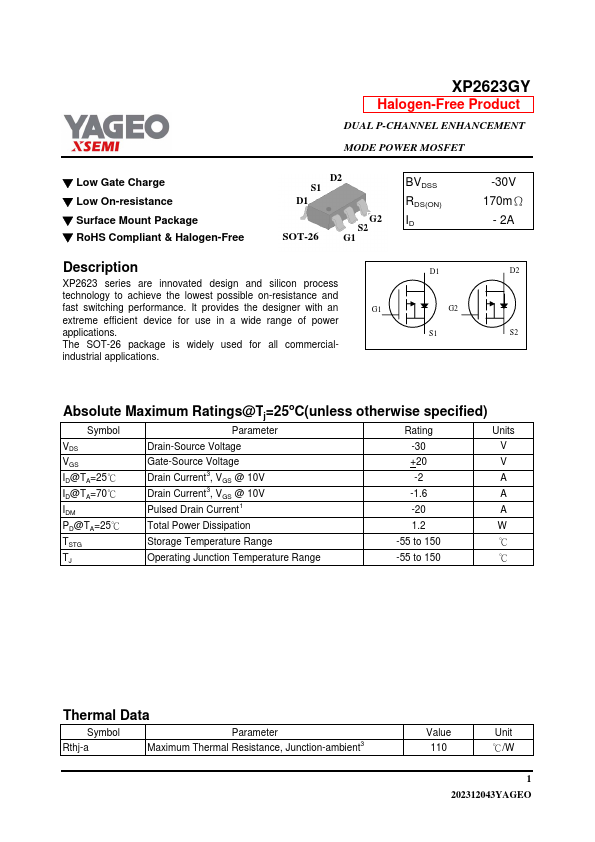 XP2623GY Datasheet Preview