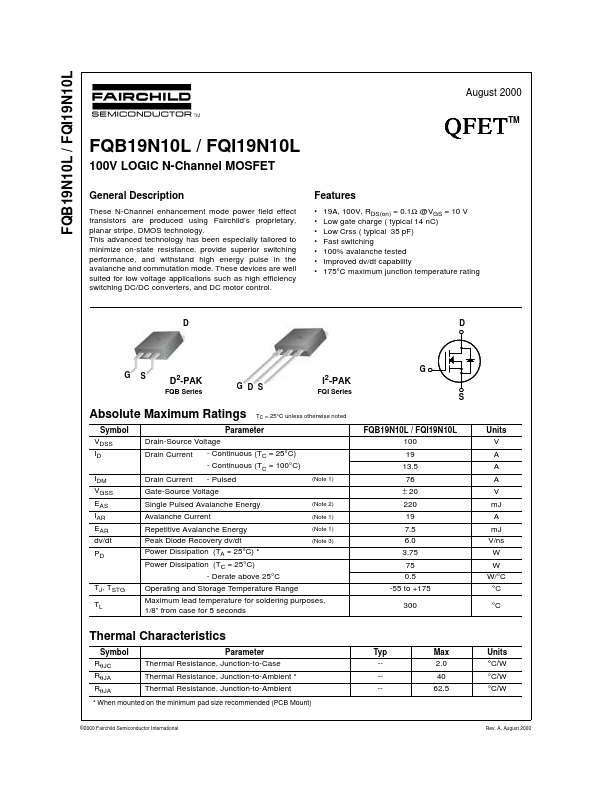 FQB19N10L