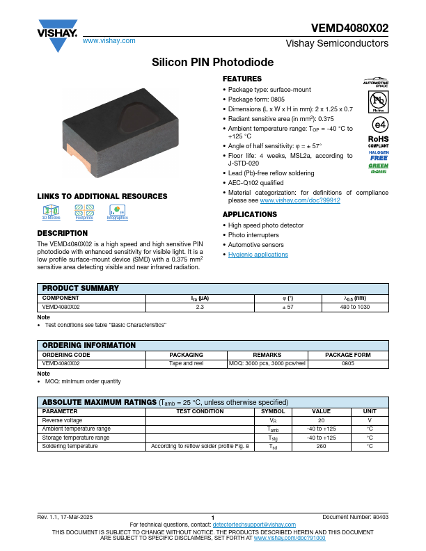 VEMD4080X02 Datasheet Preview
