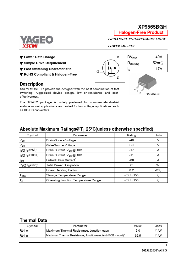 XP9565BGH Datasheet Preview