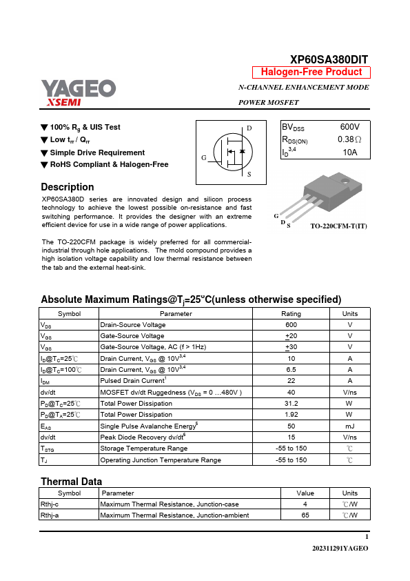 XP60SA380DIT Datasheet Preview