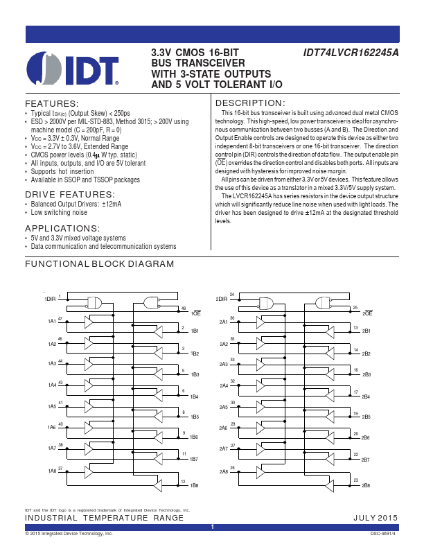 IDT74LVCR162245A