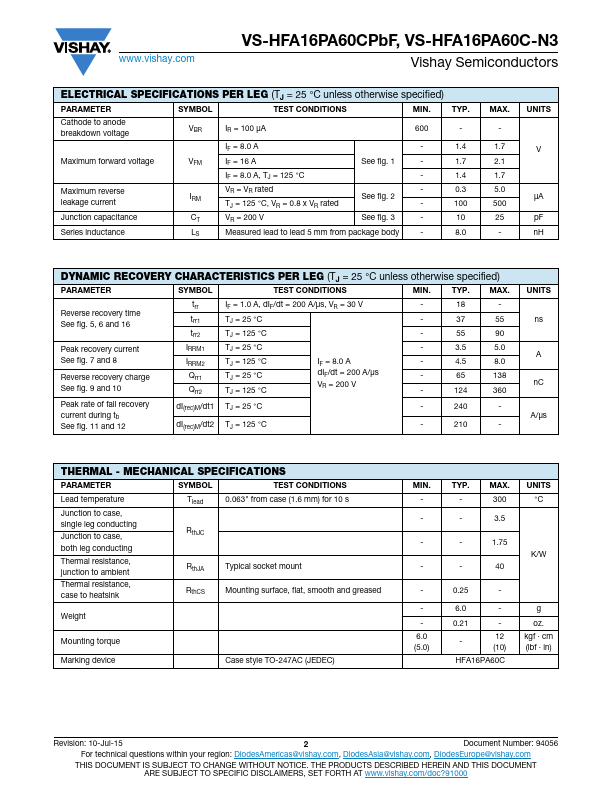 VS-HFA16PA60CPbF