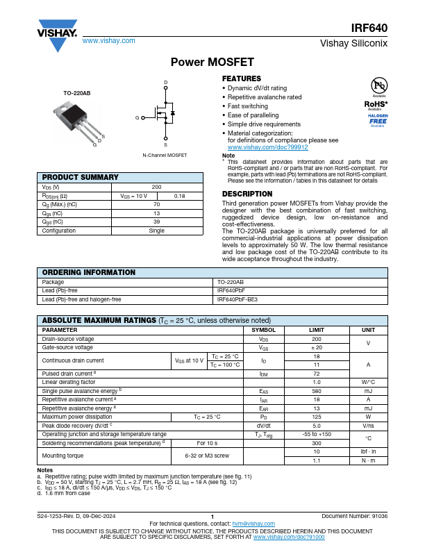 IRF640 Datasheet Preview