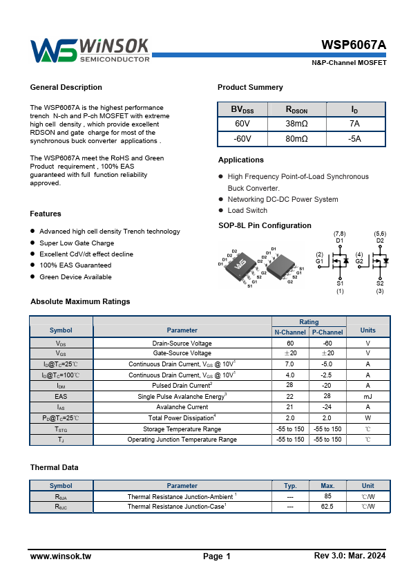 WSP6067A Datasheet Preview