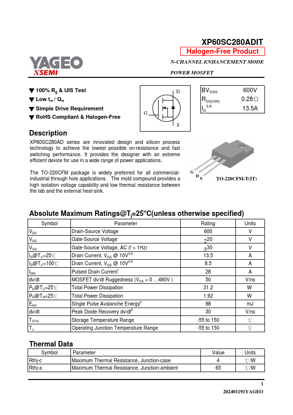 XP60SC280ADIT Datasheet Preview