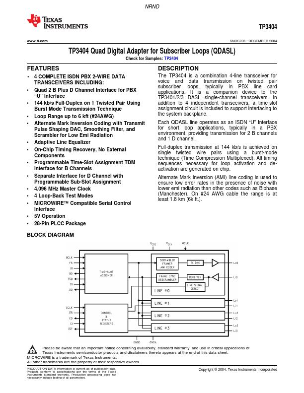 TP3404 Datasheet Preview