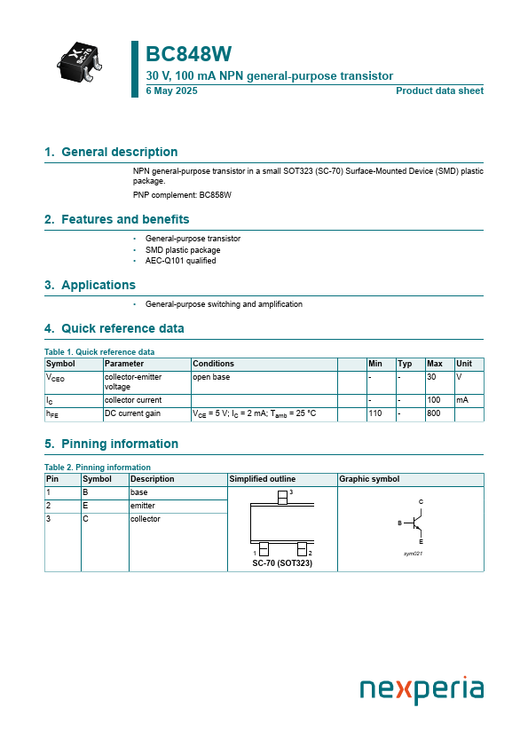 BC848W Datasheet Preview