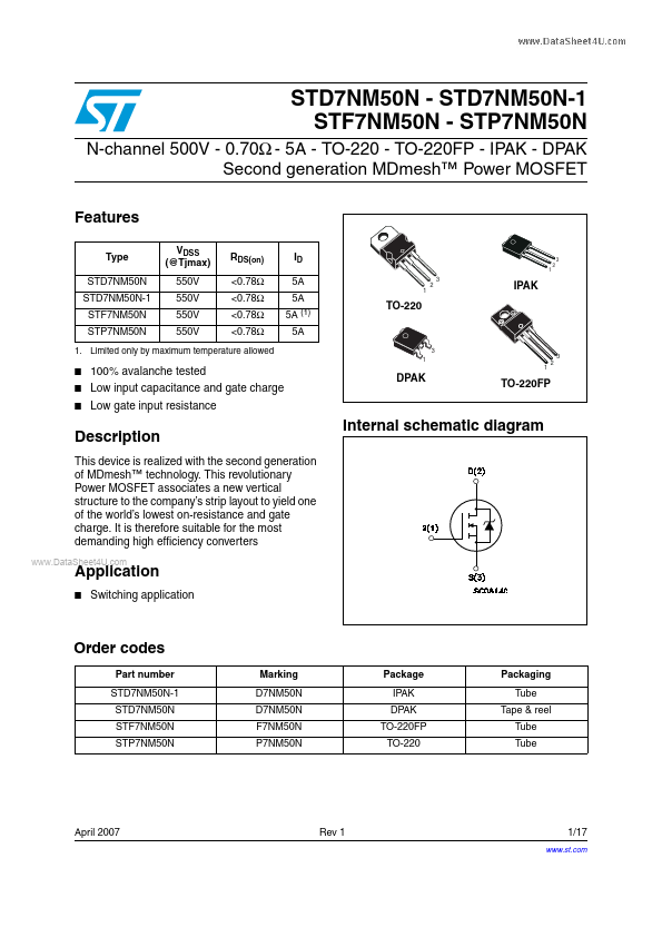 STD7NM50N