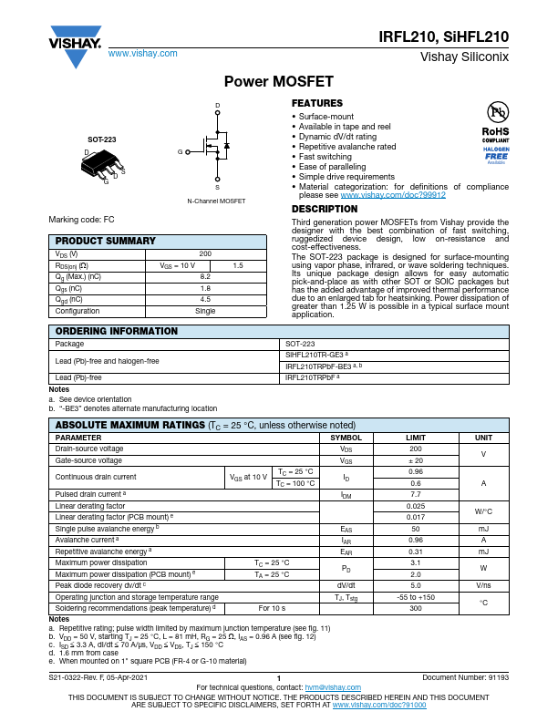 SiHFL210 Datasheet Preview