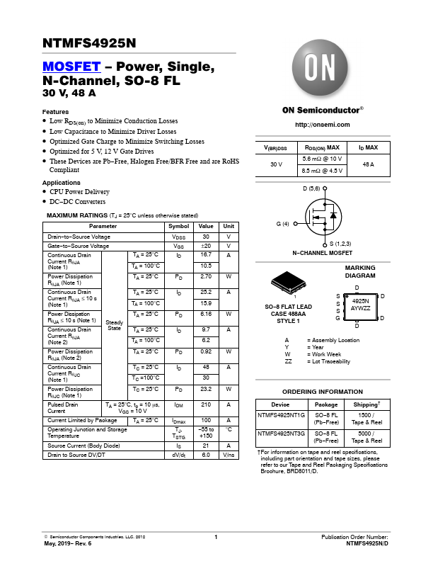 NTMFS4925N Datasheet Preview