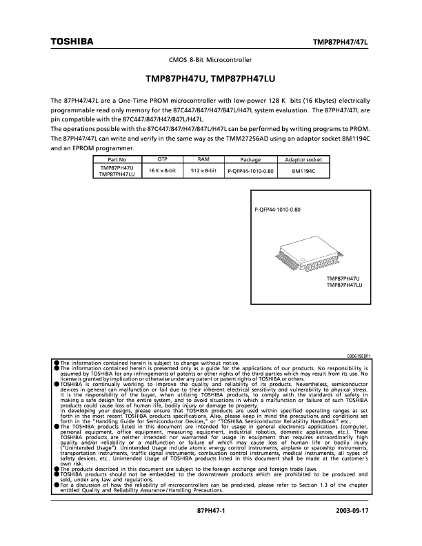 TMP87PH47LU