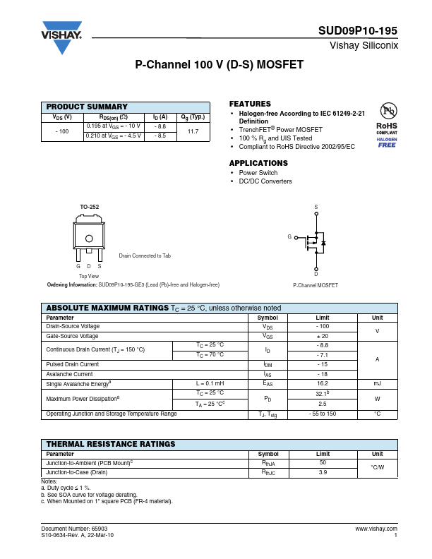 SUD09P10-195 Datasheet Preview