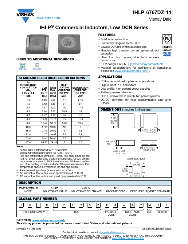 IHLP-6767DZ-11 Datasheet Preview