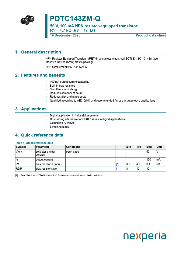 PDTC143ZM-Q Datasheet Preview