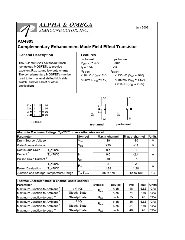 AO4609 Datasheet Preview