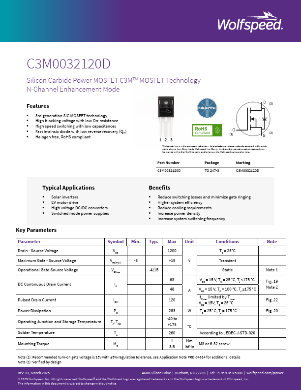 C3M0032120D Datasheet Preview