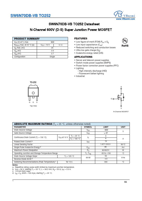 SW6N70DB Datasheet Preview