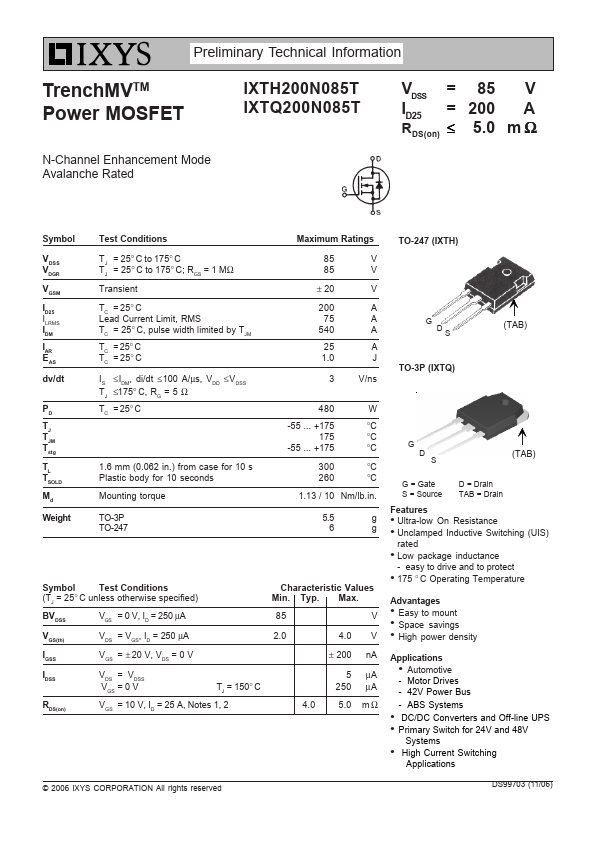 IXTH200N085T