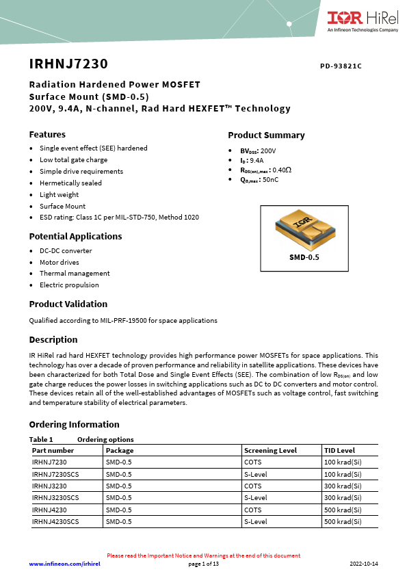 IRHNJ7230 Datasheet Preview
