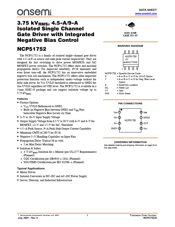 NCP51752 Datasheet Preview