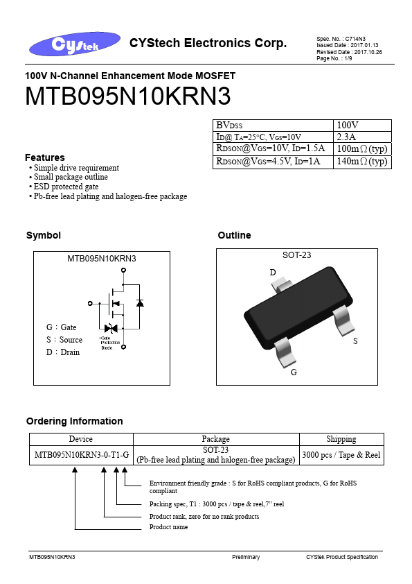MTB095N10KRN3 Datasheet Preview