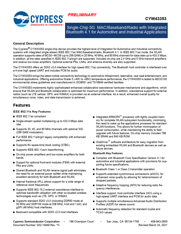 CYW43353 Datasheet Preview