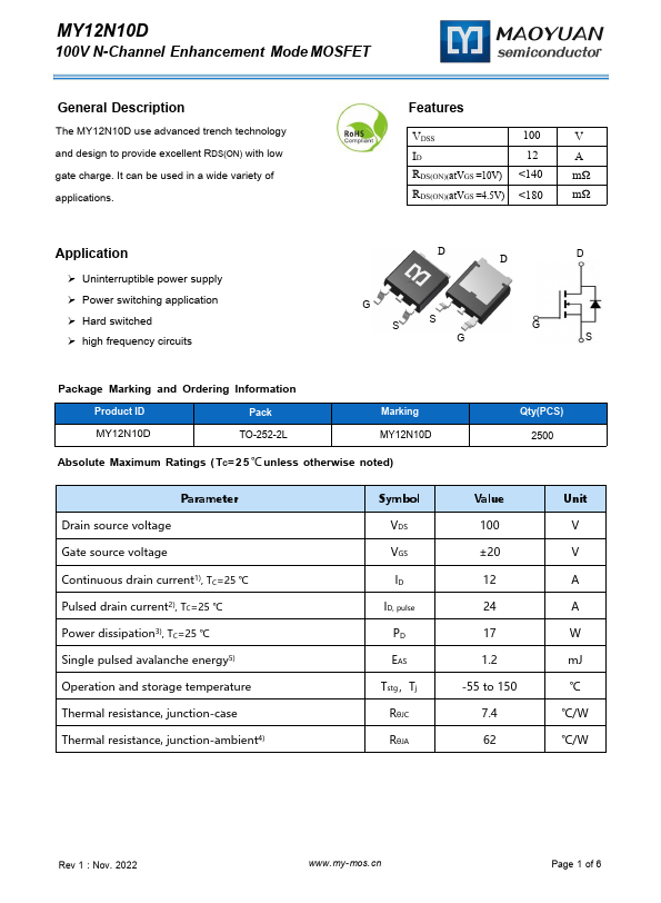 MY12N10D Datasheet Preview