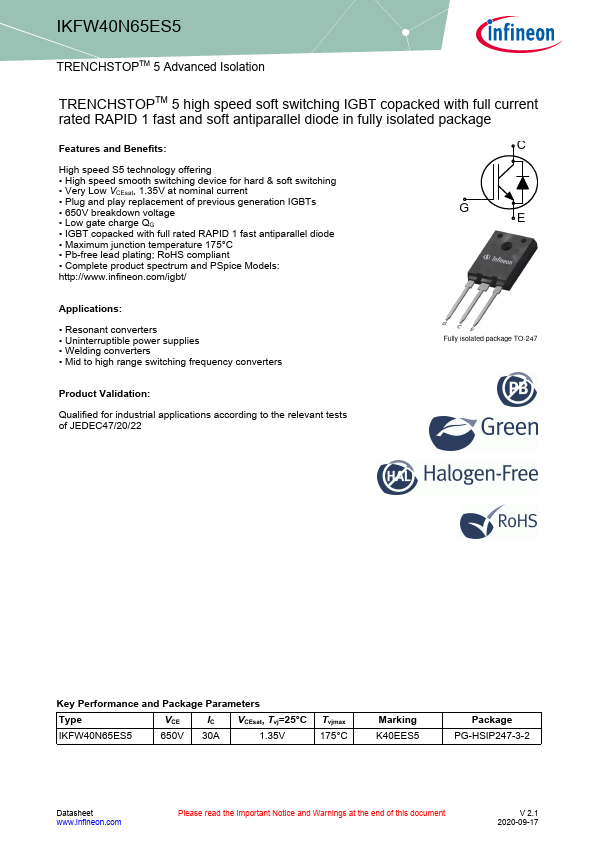 IKFW40N65ES5 Datasheet Preview