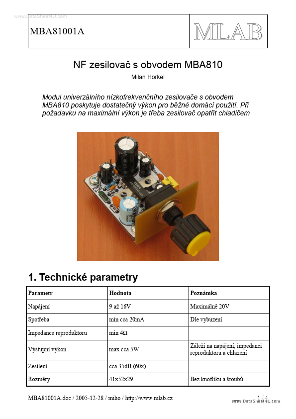 MBA81001A Datasheet MBA81001A MLAB pdf Module MLAB MBA81001A Datasheet MBA81001A MLAB pdf Module MLAB