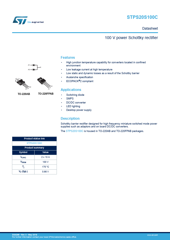 STPS20S100CFP Datasheet Preview
