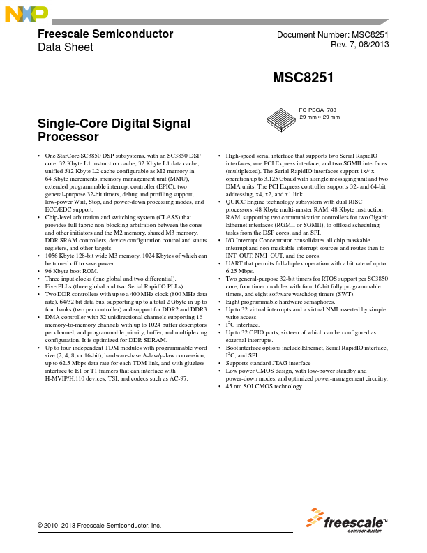 MSC8251 Single-Core Digital Signal Processor by NXP - Datasheet Preview
