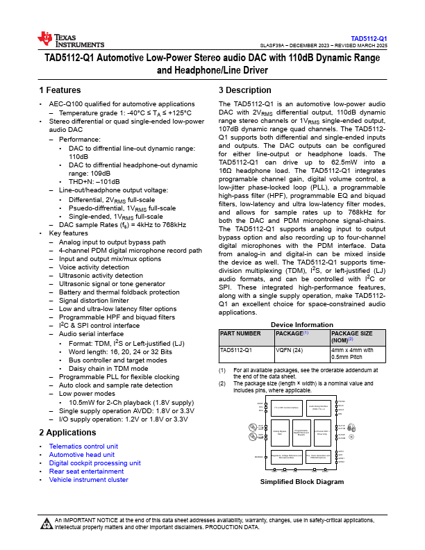 TAD5112-Q1 Datasheet Preview