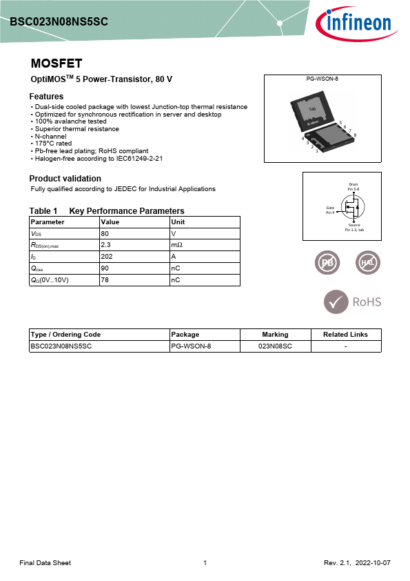 BSC023N08NS5SC Datasheet Preview